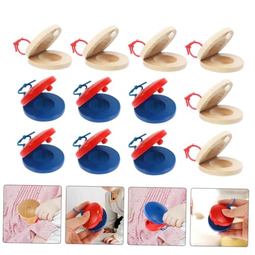 FRCOLOR 12 Stück Teiliges Holz Castanet Pädagogisches Schlaginstrument Buntes Orff Musikinstrument Fördert Musikalische Früherziehung und Motorische Fähigkeiten von FRCOLOR