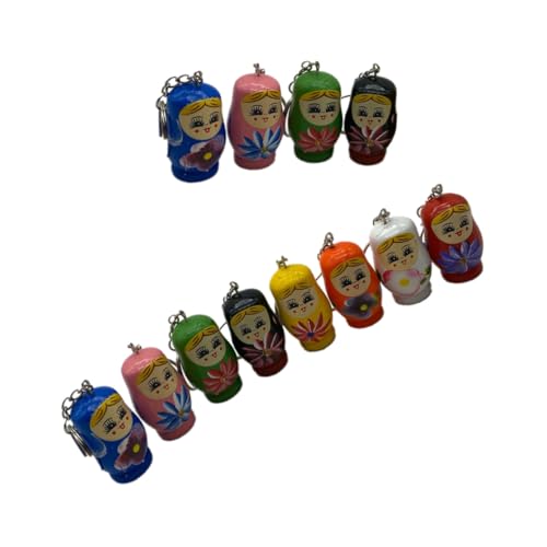 FRCOLOR 12 Stück Teiliges Holz Matroschka Schlüsselanhänger Bunte Handbemalte Russische Puppen Anhänger Leichte Holzkunst für Taschen Dekoration und Kreative Geschenke von FRCOLOR