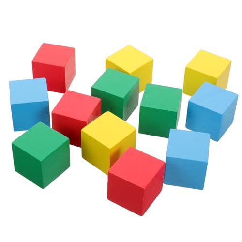 FRCOLOR 12 Stück Teiliges Holzbausteine Bunte Würfel für Frühe Bildung Fördert Farberkennung Kreativität Feinmotorik und Räumliches Leicht für Kleinkinder von FRCOLOR