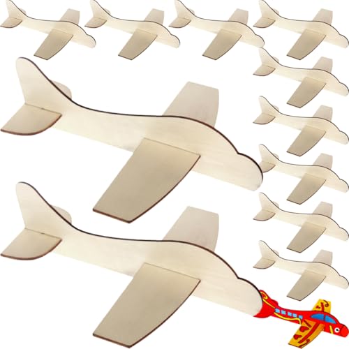 FRCOLOR 12 Stück Teiliges Holzflugzeug Modellset zum Basteln DIY Unbemalte Flugzeuge für Kreative Bastelgeschenke für Jungen und Mädchen Kreativität und Vorstellungskraft von FRCOLOR