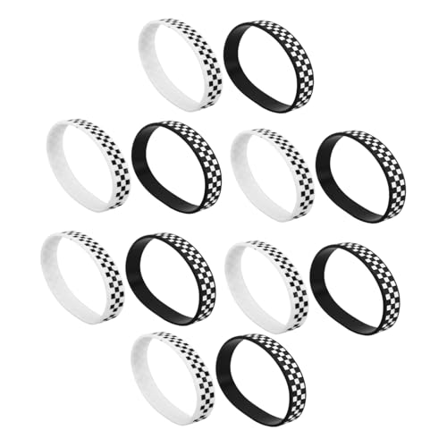 FRCOLOR 12stücke Schwarz-weiß Karierte Silikonarmbänder Für Rennpartys Rennwagen-preis Kariertes Armband Dekoration Partygeschenke Kleine Silikonbänder von FRCOLOR