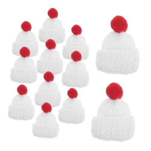 FRCOLOR 12 Stück Teiliges Mini Weihnachtsmütze aus Wolle Fein Gestrickte Kleine Santa Hüte mit Bommel für DIY Bastelprojekte Puppenaccessoires und Weihnachtsbaumschmuck Weiße Mini Hüte für von FRCOLOR