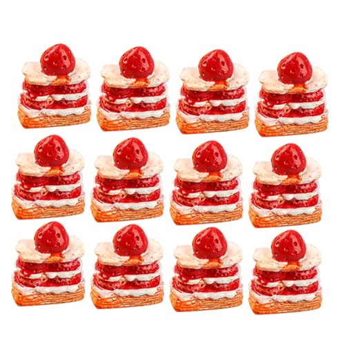 FRCOLOR 12 Stück Teiliges Miniatur Kuchenmodell Set Realistische Mini Erdbeer Sahne Torten Puppenhaus Deko Leicht Bruchfest als Fotorequisite und Küchenzubehör von FRCOLOR