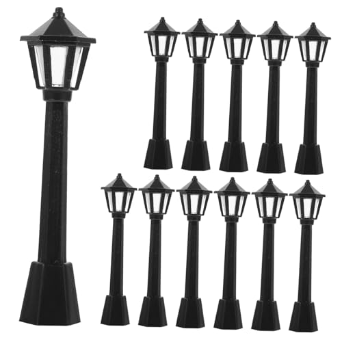 FRCOLOR 12 Stück Teiliges Miniatur Straßenlaternen aus Bruchsicherem Kunststoff Dekorative Mini Gartenlampen für Puppenhäuser Modellbau und Langlebig Leicht und Vielseitig Einsetzbar von FRCOLOR