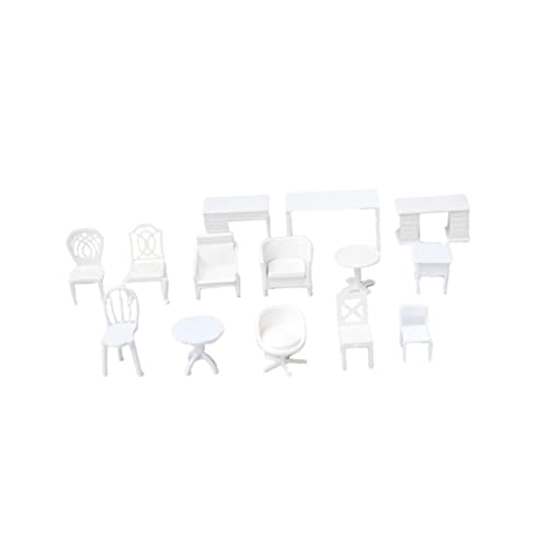 FRCOLOR 14 Stück Maßstab Kunststoff Puppenhaus Möbel Modell mit Tisch Stuhl Schreibtisch Weiße Miniatur Landschaftsdekoration für Wohnzimmer Schlafzimmer DIY FRCOLOR 14 Stück Maßstab Kunststoff Puppenhaus Möbel Modell mit Tisch Stuhl Schreibtisch Weiße Miniatur Landschaftsdekoration für Wohnzimmer Schlafzimmer DIY von FRCOLOR