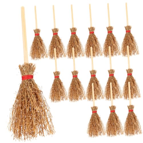 FRCOLOR 15 Stück Teiliges Mini Holzbesen Langlebige Puppenhaus Deko Kreative Miniatur Besen Requisiten für Halloween Hexenpuppen und Mini Haus Dekoration von FRCOLOR