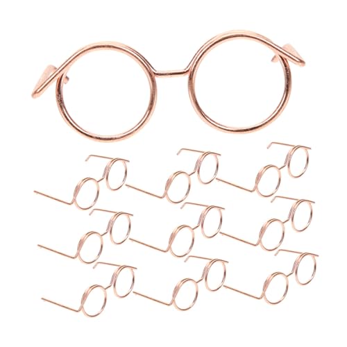 FRCOLOR 15 Stück Teiliges Mini Puppenbrillen aus Roségoldfarbenem Metall Klassische Runde Rahmen ohne Gläser Dekorative Mini Eyeglasses für Puppenkostüme und Puppendeko Geeignet für von FRCOLOR