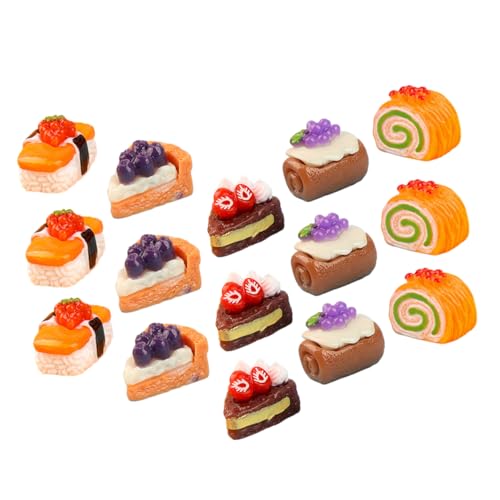 FRCOLOR 15 Stück Teiliges Miniatur Kuchen aus Resin Realistische Mini Dessert Deko Puppenhaus Küchen Szene Accessoire Leicht Tragbar Dekorativ für Fotografie und Sammler Gemischte von FRCOLOR