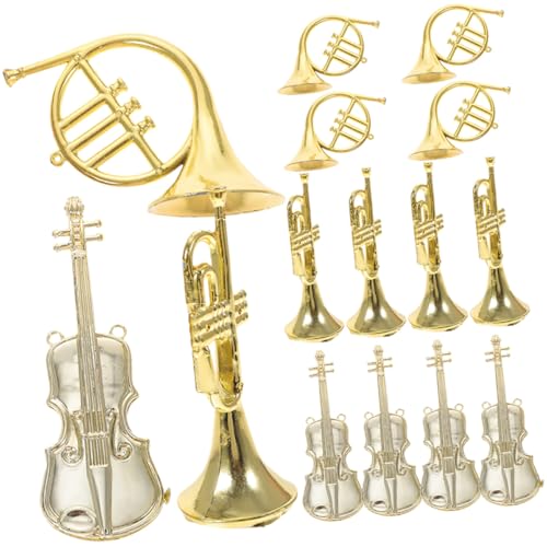 FRCOLOR 15 Stück Teiliges Miniatur Musikinstrumenten aus Kunststoff Weihnachtsbaum Deko mit Violine Geradem und Gebogenem Horn Glatte Oberfläche Langlebig für Weihnachtskranz Fenster und von FRCOLOR