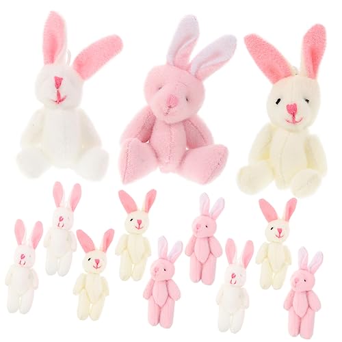 FRCOLOR 15 Stück Teiliges Plüsch Hasenanhänger Kleine Kuscheltier Kaninchen Dekofiguren in Rosa Weiß und Weiche Stofftiere als Partydeko und von FRCOLOR