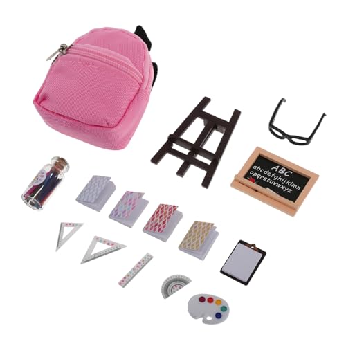 FRCOLOR 16 Stück Maßstab mit Mini Schulranzen Kreidetafel Lineal Büchern und Lernwerkzeugen für Puppenhaus Klassenzimmer Dekoration und Lernaktivitäten von FRCOLOR
