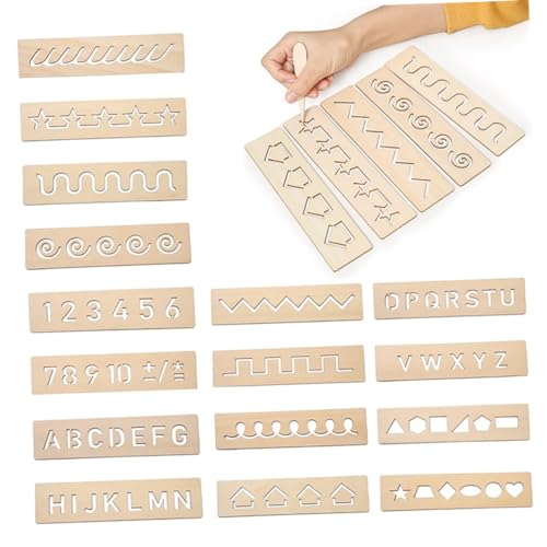 FRCOLOR 16 Stück Teiliges Lernspielzeug Set aus Holz Schreibübungstafel für Geometrische Formen Buchstaben Pädagogisches für Frühe Entwicklung Sicher und Unterhaltsam von FRCOLOR