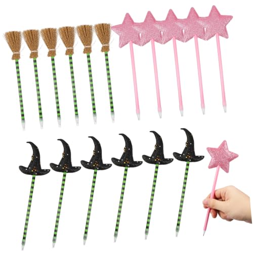 FRCOLOR 18 Stück Teiliges Halloween Hexen Kugelschreiber mit Besen Hexenhut und Stern Design Bunte Party Geschenkstifte für Schulfeiern Geburtstage und Valentinstag Kreative Schreibwaren von FRCOLOR