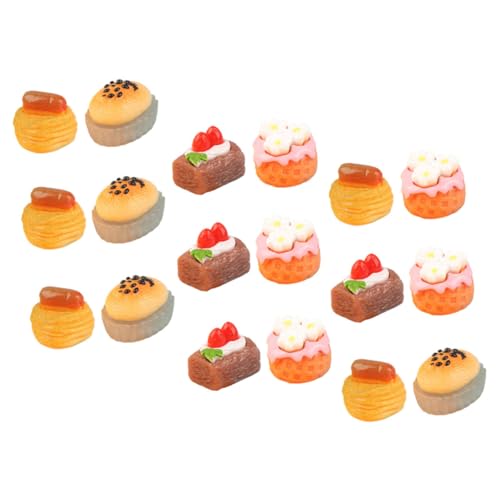 FRCOLOR 18 Stück Teiliges Miniatur Dessert Kuchen Realistische Resin Modelle Vielfältige Mini Kuchen Figuren Langlebige Farbbeschichtung für Puppenhaus Dekoration und Mini Küchen Szenen von FRCOLOR