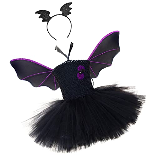 FRCOLOR 1Satz Fledermaus Kostüm Set für Mädchen Halloween Kleid mit Flügeln und Haarband Kreatives Party Outfit für Halloween Verkleidungen von FRCOLOR