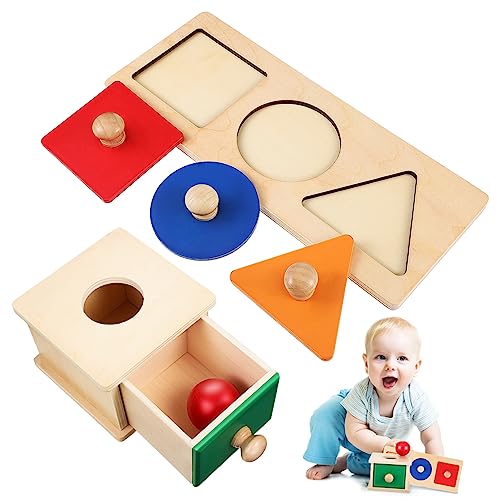 FRCOLOR 1Satz Montessori Holzkastenspielzeug Wurfbox mit Geometrischem Einlegebrett Lernspielzeug für Kreative Spielstunden und Pädagogisches Lernen von FRCOLOR