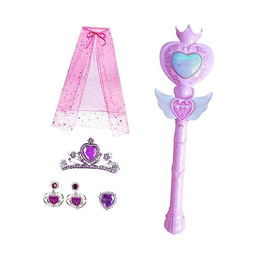 FRCOLOR 1Satz Prinzessinnen Kostümset Herzförmiger Glitzer Leuchtstab Umhang Ohrringe Ringe Fotorequisiten Für Kinderpartys Karneval Cosplay von FRCOLOR