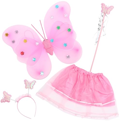 FRCOLOR 1Satz Schmetterlingskostüm für Mädchen Teiliges mit Flügeln Rock Zauberstab und Stirnband Leichtes und Bequemes Cosplay Outfit für Karneval Tanz und Partys von FRCOLOR