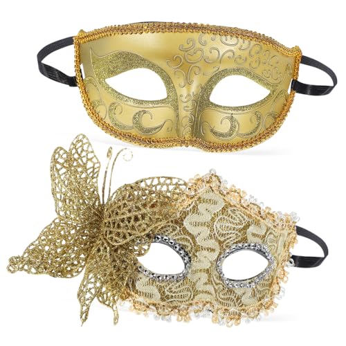 FRCOLOR 2 Karneval Masken Teilig Vintage Kunststoff Masquerade Ball Masken für Verstellbar Komfortabel für Halloween Fasching Kostüm Party von FRCOLOR