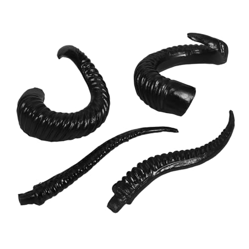 FRCOLOR 2 Paare DIY Haarreif Hörner für Haarband Dekoration Realistische Schaf und Antilopenhörner Schwarze Wildtier Kostüm Accessoires für Karneval Halloween Party von FRCOLOR
