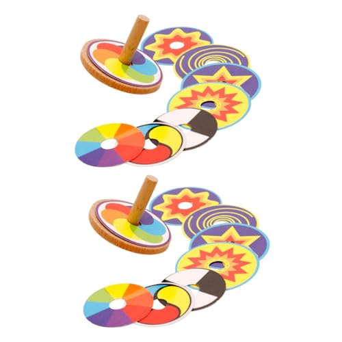 FRCOLOR 2 Sätze Bunte Holzkreisel mit Farbigen Kartonhandspielzeugen für Fördert Kreativität und Koordination für Gemeinsames Spiel im Freien von FRCOLOR