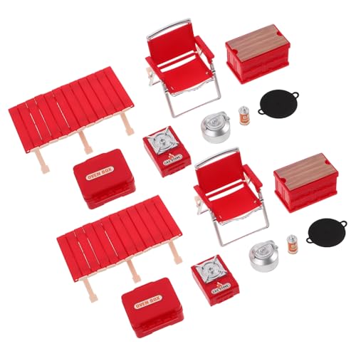 FRCOLOR 2 Sätze Camping Spielset mit Faltbaren Mini Stühlen und Picknicktisch Tragbarer Spielzeugkocher für Drinnen und Draußen Zubehör für Rollenspiele und Kreative von FRCOLOR