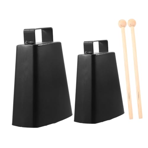 FRCOLOR 2 Sätze Cowbell mit Griff und Stock und Metall Cow Bells Geräuschmacher Handpercussion Musikinstrumente für Sportveranstaltungen für Musikalische Entwicklung und Spielspaß von FRCOLOR