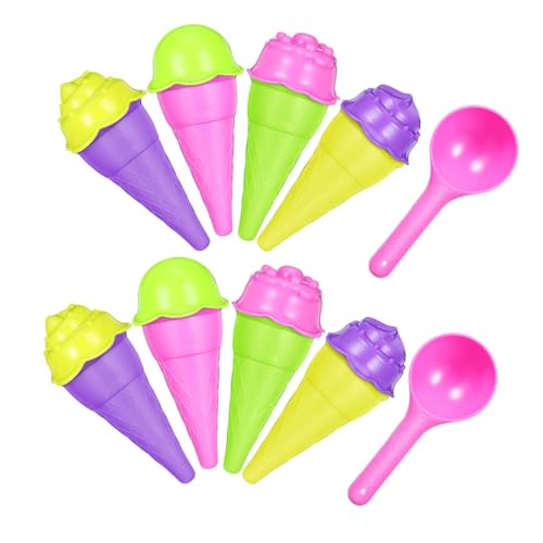FRCOLOR 2 Sätze Eiscreme Sandspielzeug Bunte Kunststoffformen und Schaufeln für Strand und Sandkasten Spielerisch Stapelbare Eistüten Sommer Outdoor Fantasiespiel von FRCOLOR