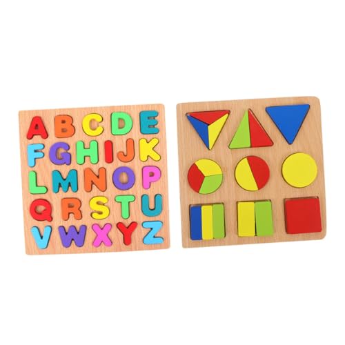 FRCOLOR 2 Sätze Holzspielzeug Buchstaben Zahlen Puzzle Geometrische Formen Lernspielzeug Feinmotorik Farberkennung Montessori Pädagogisch für Jungen Mädchen von FRCOLOR