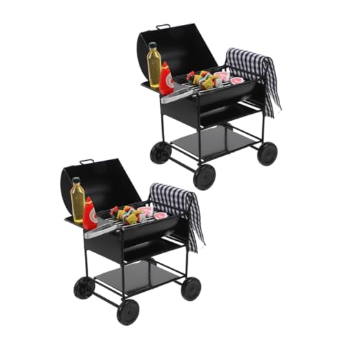 FRCOLOR 2 Sätze Miniatur BBQ Grill Modell Set Schwarzes Metall Realistisch Gestalteter Puppenhaus Grill für Kreative DIY Dekoration und Interaktives Rollenspiel Detailgetreue Außenküche von FRCOLOR