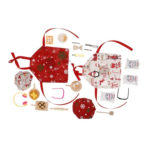 FRCOLOR 2 Sätze Miniatur Backset für Puppenhaus Küche Miniatur Backzubehör mit Weihnachtsmütze und Schürze Detailreich Gestaltetes Tiny Cooking für Realistische Dekoration und Pretend Play von FRCOLOR
