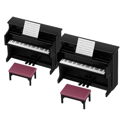 FRCOLOR 2 Sätze Miniatur Puppenhaus Klavier Set mit Hocker Teilig Schwarze Mini Klavier Dekoration für Puppenhaus Musikzimmer Stabile Musikinstrument Requisite für Kreative von FRCOLOR