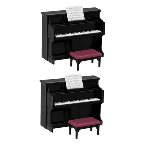 FRCOLOR 2 Sätze Miniatur Puppenhaus Klavier Set mit Hocker Teiliges Schwarzes Modell Leichtes Kunststoffspielzeug Dekoratives Musikinstrument für Puppenhaus Zubehör und Kreative von FRCOLOR