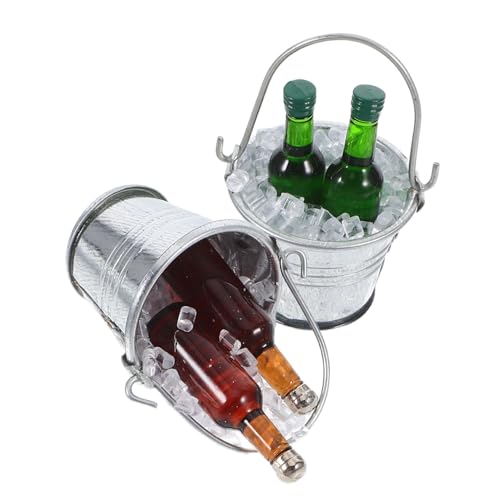 FRCOLOR 2 Sätze Miniatur Puppenhaus Zubehör Set Bierflaschen Eiswürfel Eimer Puppenstube Dekorationen Mikro Landschaftsspielzeug für Geburtstag von FRCOLOR