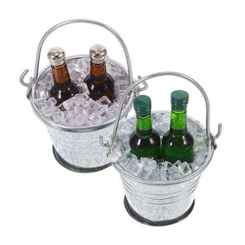 FRCOLOR 2 Sätze Puppenhaus Bar Miniature Eiswürfel Eimer mit Bierflaschen Eiswürfeln Puppenhaus Zubehör Realistische Miniatur Szene von FRCOLOR