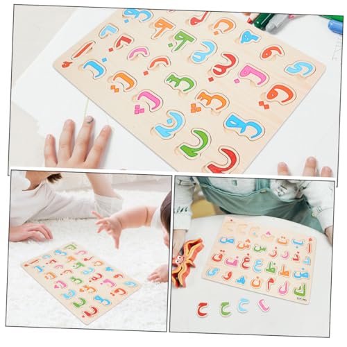 FRCOLOR 2 Sätze Teiliges Holzpuzzle mit Arabischem Alphabet und Zahlen Frühes Lernspielzeug für Vorschulkinder Pädagogisches Steckspiel zur Spielerischen der Zahlenkenntnisse von FRCOLOR