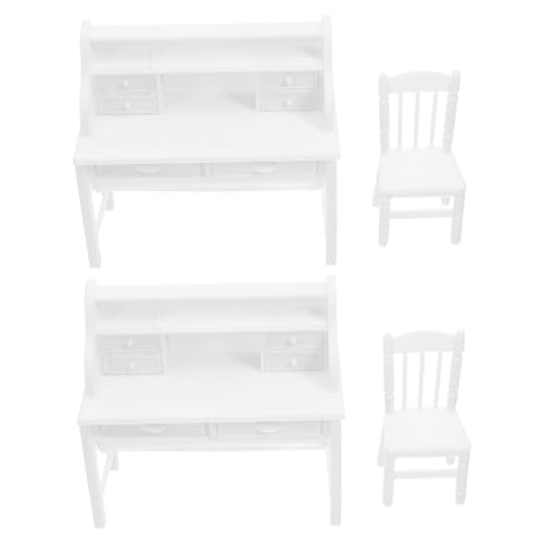 FRCOLOR 2 Sätze Weißer Schreibtisch und Stühle mit Realistischen Aufklappbaren Schubladen Kunststoff für Rollenspiele Fantasie Lernen und Familienspiele von FRCOLOR