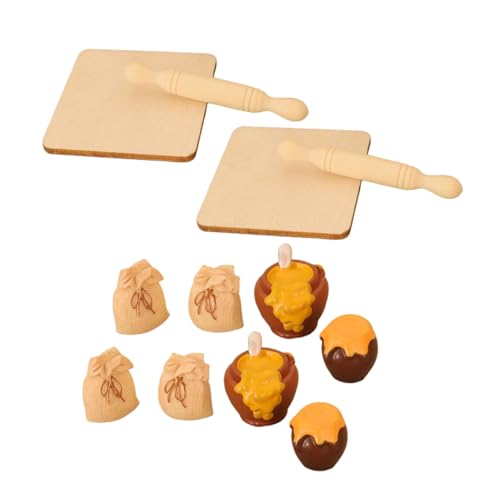 FRCOLOR 2 Satz Miniatur Backzubehör für Puppenhaus mit Holz Teigrolle Harz Honigglas und Mehltüte Realistische Küchenutensilien für Puppenhausdekoration DIY Basteln und Fotoszenerien von FRCOLOR