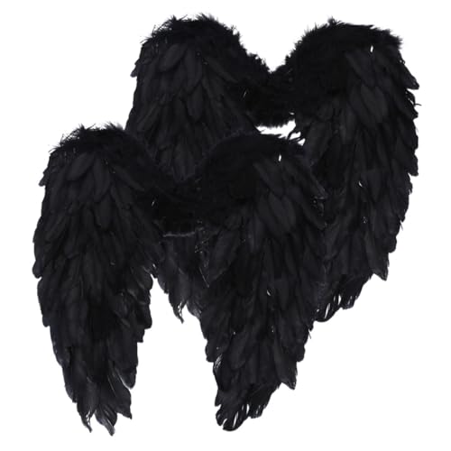 FRCOLOR 2 Stck. Große Engelsflügel Schwarze Angel Plumage Wings für Damen Leichte Cosplay Flügel für Karneval Party Bühnenauftritte und Fotografie von FRCOLOR