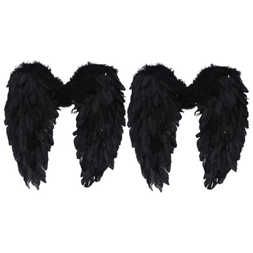 FRCOLOR 2 Stck. Schwarze Engelsflügel Federflügel Kostüm Flügel für Damen Mädchen Cosplay Party Karneval Bühnenauftritt Weihnachtsdeko von FRCOLOR