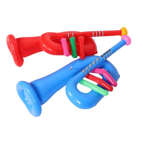 FRCOLOR 2 Stück Aufblasbare Trompeten PVC Instrumente in Rot und Blau Vielseitige Party Requisiten für Bühne Outdoor und Musikspaß Echtes Musikerlebnis von FRCOLOR