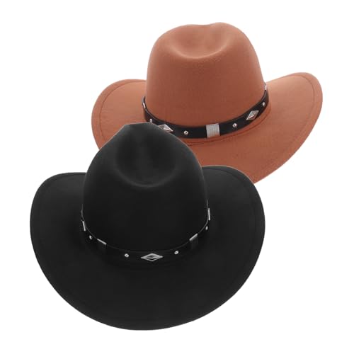 FRCOLOR 2 Stück Breitrand Fedora mit Gürtelakzenten für Männer und Frauen für Halloween Kostüme und Westernpartys Leicht und Bequem von FRCOLOR