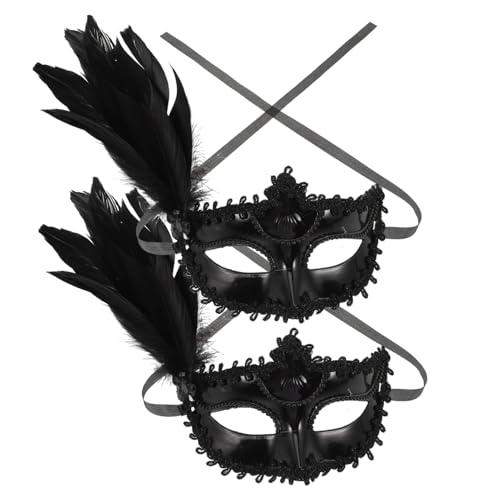 FRCOLOR 2 Stück Federverzierte Masquerade Masken für Damen Halbgesichts Design mit Elastischem Band Leicht und für Karneval Halloween Maskenball Cosplay und Partyveranstaltungen von FRCOLOR