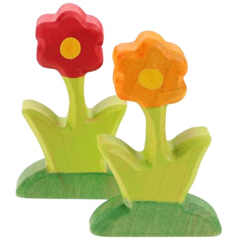 FRCOLOR 2 Stück Handgefertigte Holzblumen Bausteine Detailreiche Geschnitzte Micro Landschaftsspielzeuge mit Blumenform Pädagogisch Fördert Kreativität und Familienzusammenhalt von FRCOLOR