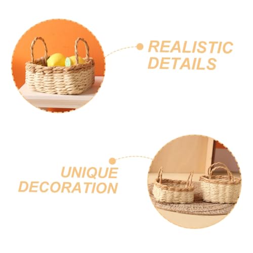 FRCOLOR 2 Stück Handgewebtes Miniaturkorb Set Kleines Dekoratives Korbmodell mit Henkel Realistische Details Handgefertigt für Puppenhaus Dekoration und Kreatives Basteln von FRCOLOR