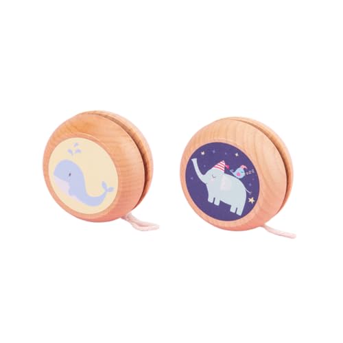 FRCOLOR 2 Stück Holzjojo mit Niedlichen Wal und Elefant Motiven Kindgerechtes Yoyo Robustem Holz Fördert Farberkennung und Handgelenksstärke für Ab Jahren von FRCOLOR