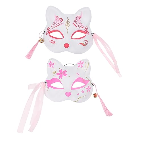 FRCOLOR 2 Stück Japanische Katzenmaske Halbgesicht Teiliges Leichtes Plastikmasken Cosplay Festival Dekoration mit Quasten und Glocken für Damen und Herren von FRCOLOR