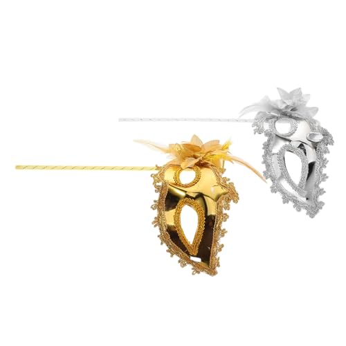 FRCOLOR 2 Stück Karneval-maskerade-kostüm Handgehaltene Maskerademaske Cosplay -masken Maskerade Karnevalskostümzubehör Für Damen Maske Auf Stick Maskerademaske Mit Stock von FRCOLOR