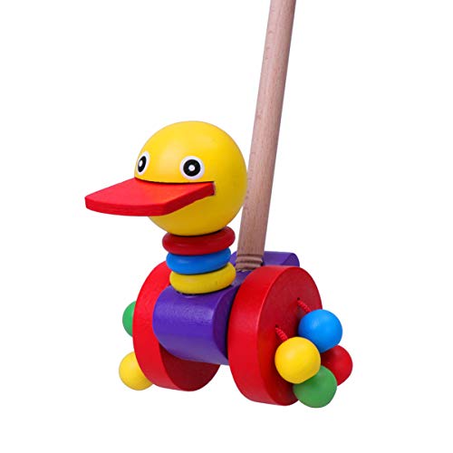 FRCOLOR Lauflernwagen Holz 2 Stücke Trolley Spielzeug für Kinder Abnehmbarer Holz Schrittwagen mit Cartoon Design Fördert die Farberkennung als Schiebespielzeug für Kleinkinder von FRCOLOR