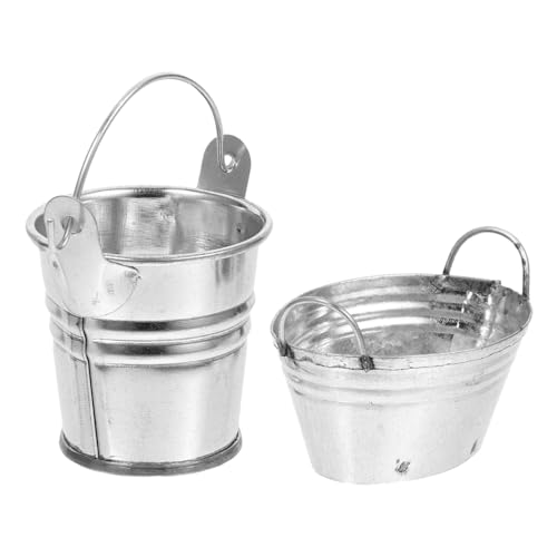 FRCOLOR 2 Stück Mini Metall Eimer für Puppenhaus Kleine Spielzeugeimer Robuste Miniatur Buckets aus Metall Oval Rund für Puppenhaus Dekoration und Kreatives Kinderspiel von FRCOLOR